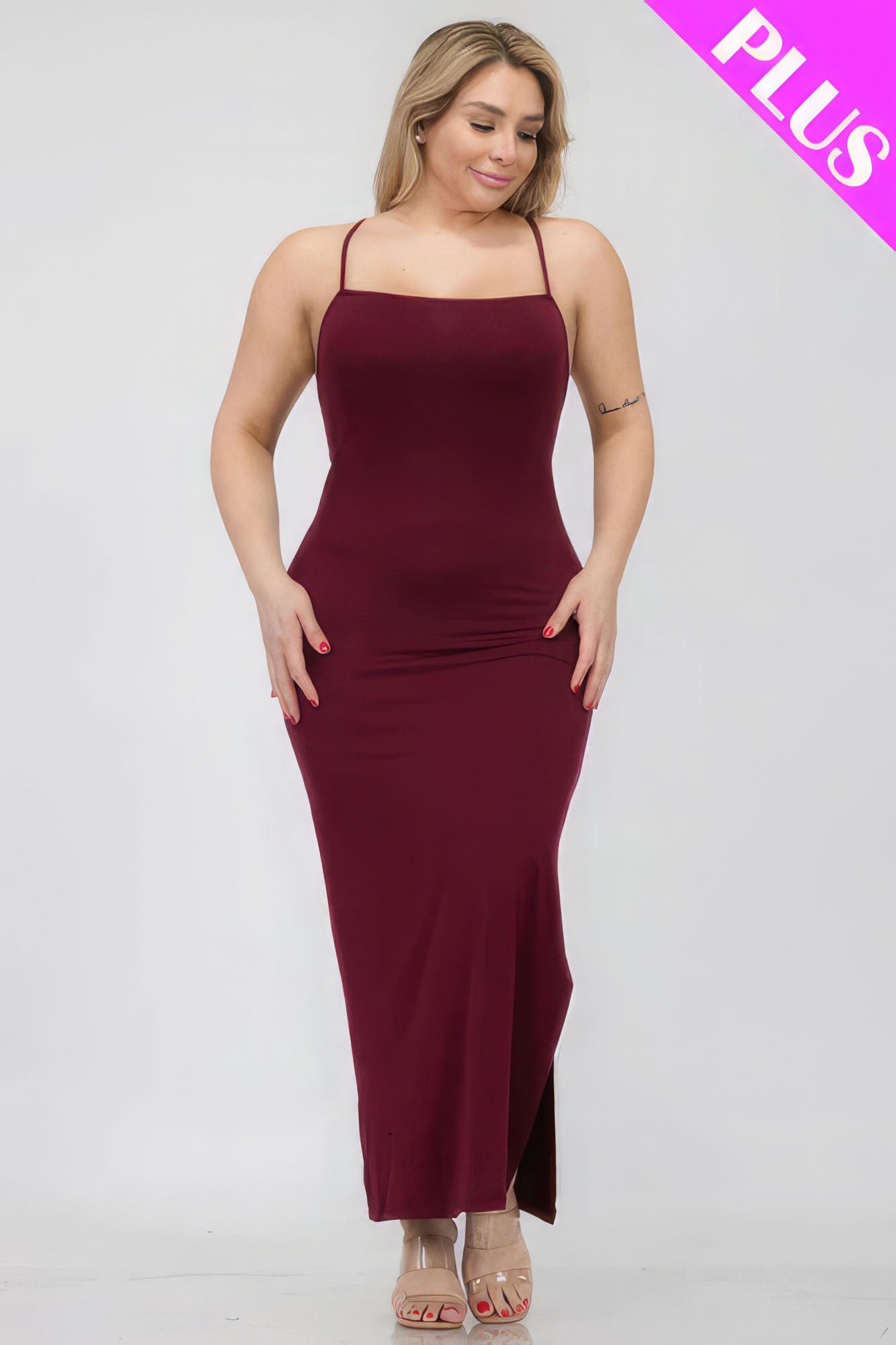 Plus Size Crisscross Back Split Thigh Maxi Dress