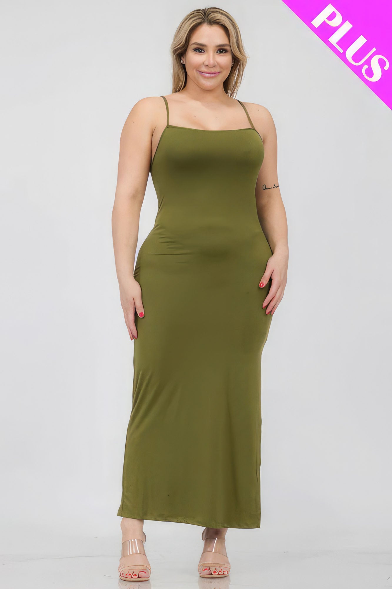 Plus Size Crisscross Back Split Thigh Maxi Dress