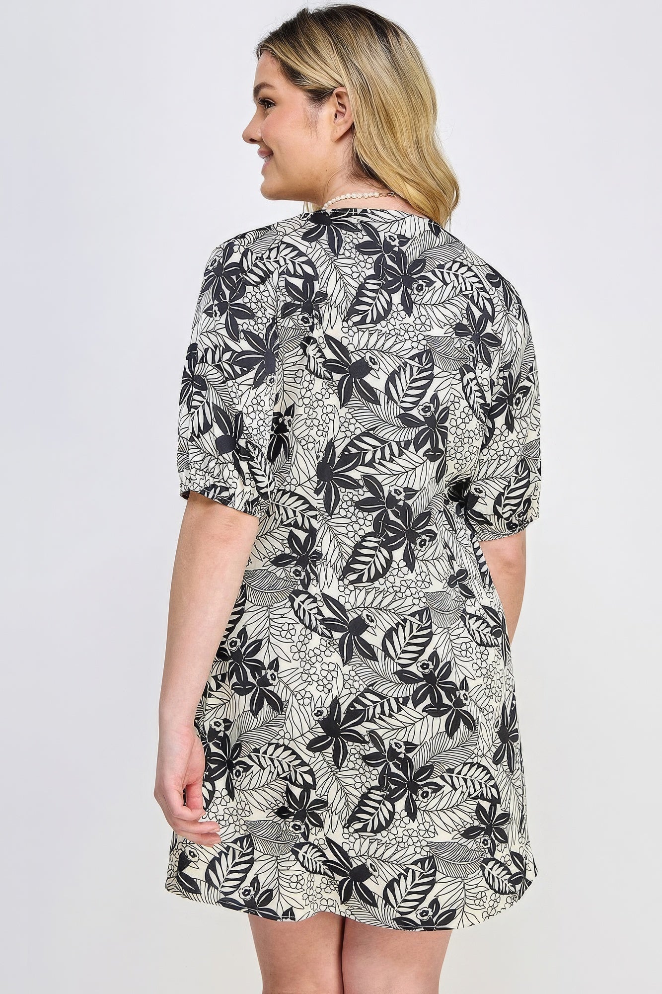 Plus Botanical Print Front Tie Dress