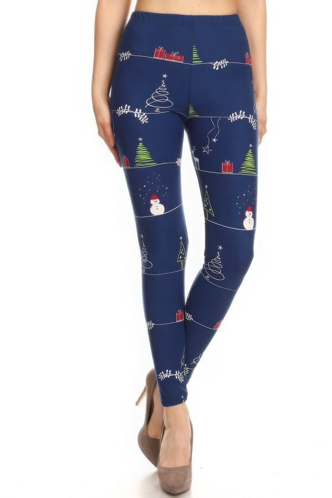 Christmas Cartoon Printed High Waisted Leggings