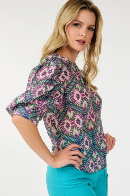 Puff Sleeve Multi-print Top