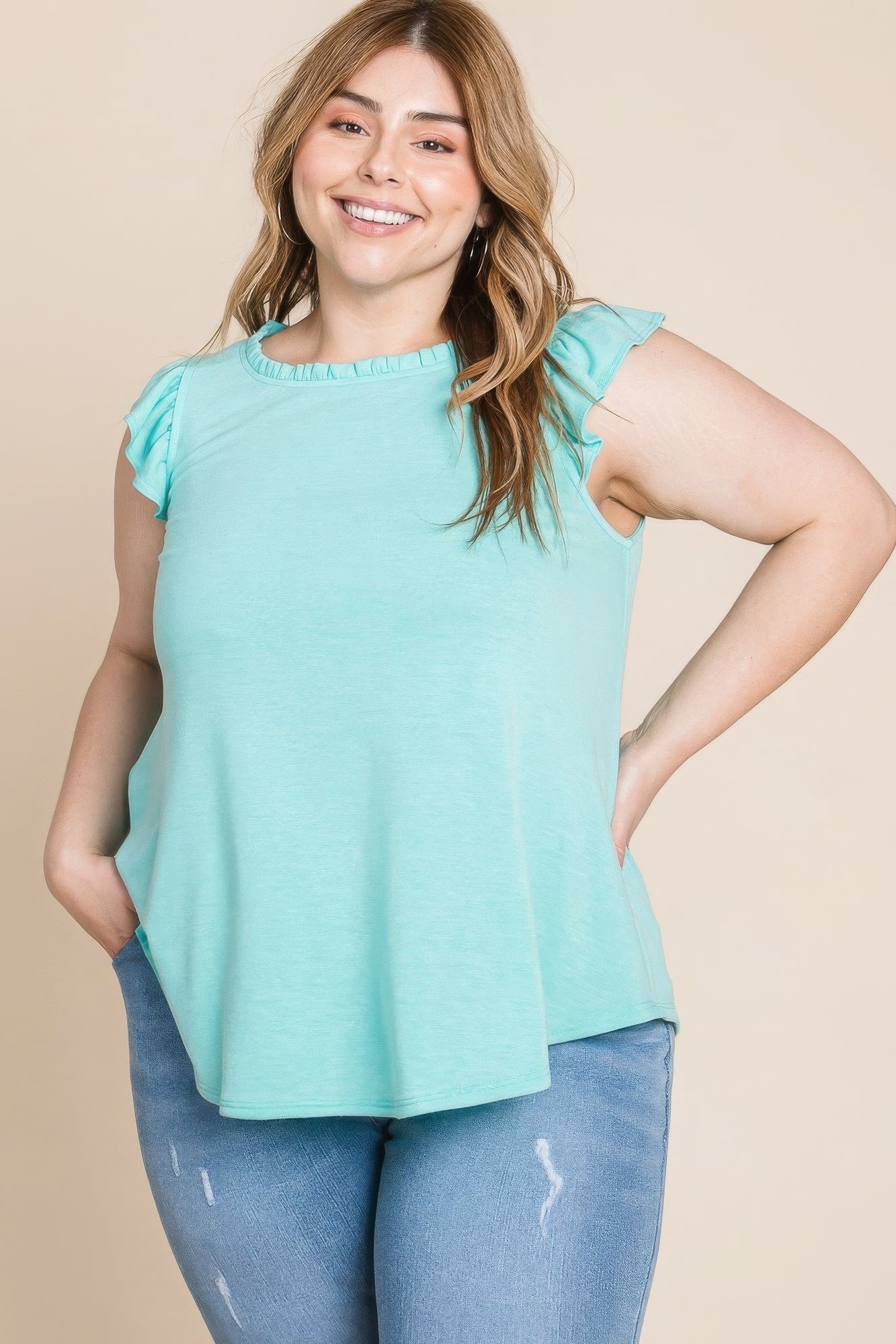 Plus Size Solid French Terry Basic Casual Top